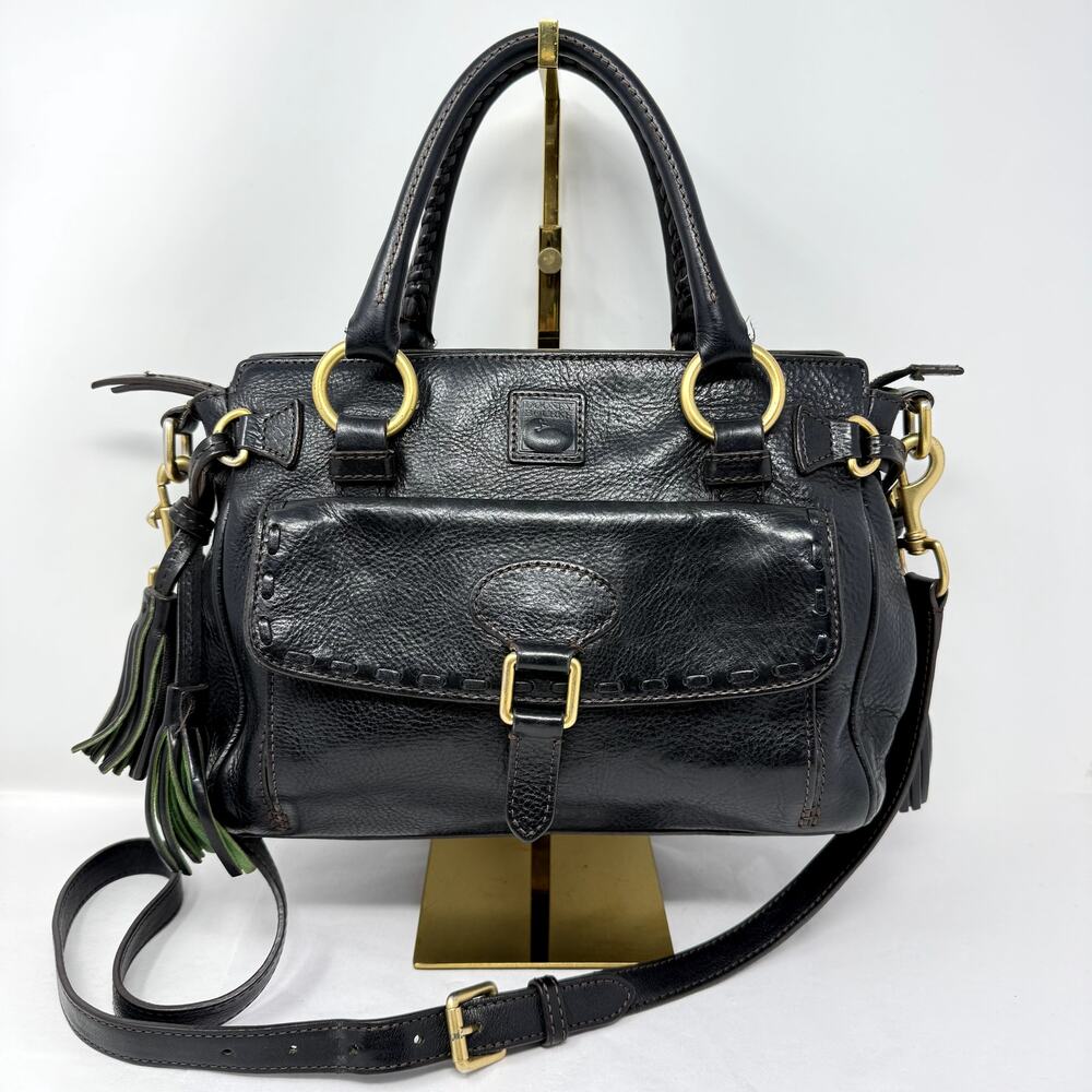 Dooney & Bourke Black Leather Pocket Satchel Crossbody Academia